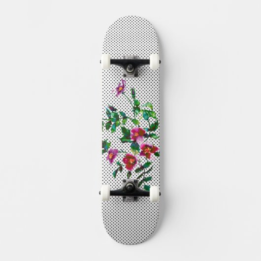  roos zwart-wit polka-stippen persoonlijk skateboard (Voorkant)
