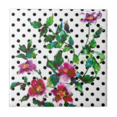 roos zwart-wit polka-stippen tegeltje (Voorkant)