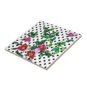  roos zwart-wit polka-stippen tegeltje (Zijkant)