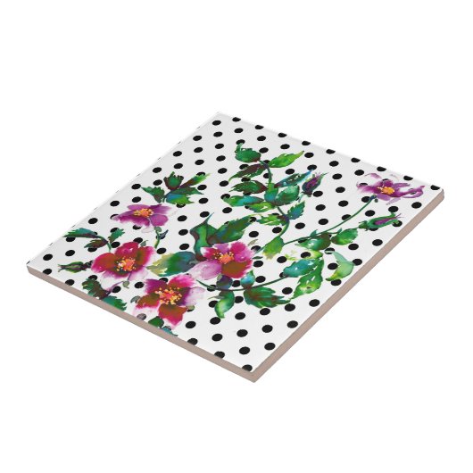  roos zwart-wit polka-stippen tegeltje (Zijkant)