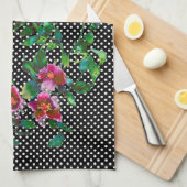 Roos zwart/wit polka-stippen Theedoek (Quarter Fold)