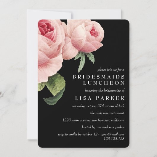  Roos Zwarte Bridesmaid Luncheon Wedding Kaart (Voorkant)