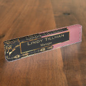 Roos, zwarte en goudmarmer naambordje (Zijkant)