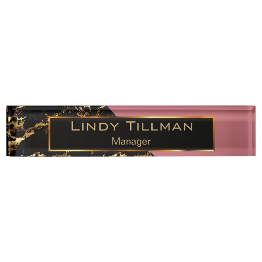 Roos, zwarte en goudmarmer naambordje (Voorkant)