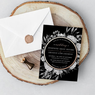 Roos Zwarte en Witte Waterverf Floral Wedding Foi Folie Uitnodiging
