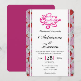 Roosbloemblauwdruk Huwelijksuitnodiging 3 met Roze Kaart