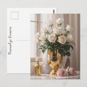 Roosboeket in gouden vaas bij elke gelegenheid in  briefkaart