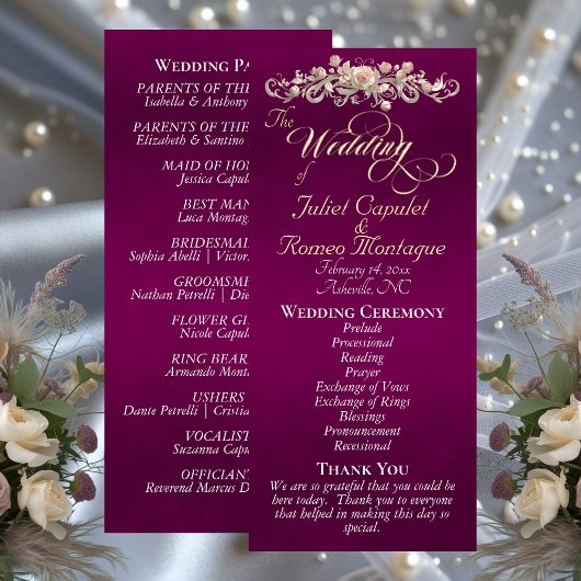 Roosboog - Pruim Huwelijk Programmakaart