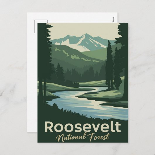 Roosevelt National Forest Minimale reiskunst Feestdagenkaart (Voorkant / Achterkant)