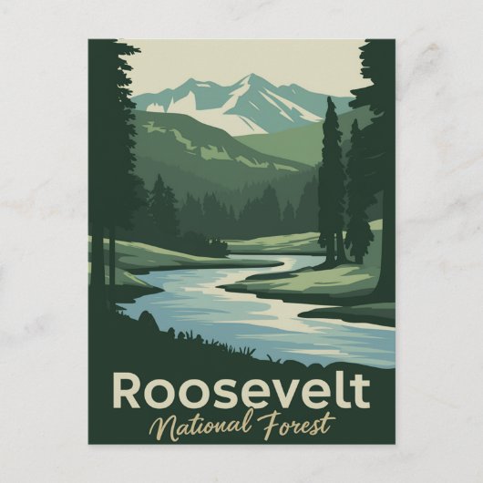 Roosevelt National Forest Minimale reiskunst Feestdagenkaart (Voorkant)