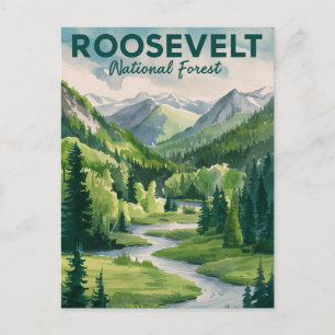 Roosevelt National Forest Waterverf Reizen Feestdagenkaart