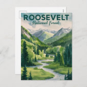 Roosevelt National Forest Waterverf Reizen Feestdagenkaart (Voorkant / Achterkant)