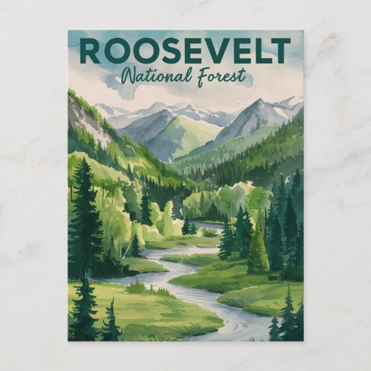 Roosevelt National Forest Waterverf Reizen Feestdagenkaart (Voorkant)