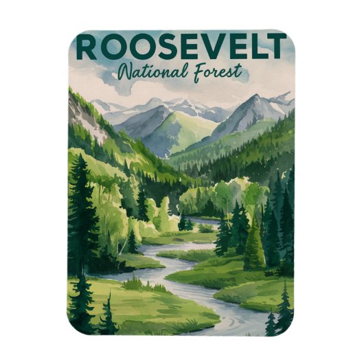 Roosevelt National Forest Waterverf Reizen Magneet (Verticaal)