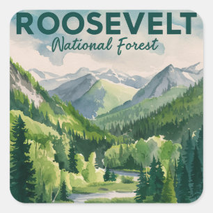 Roosevelt National Forest Waterverf Reizen Vierkante Sticker