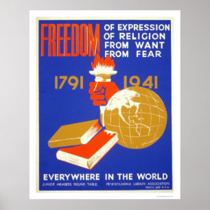 Roosevelt Vrijheid voor allen 1941 WPA Poster