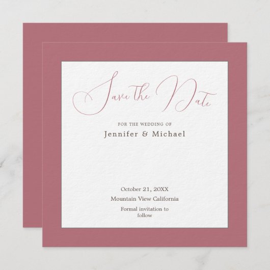 Roosgoud Witte Kleur Professionele Minimalist Save The Date (Voorkant / Achterkant)