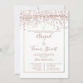 Roosgoud witte typografie confetti bruiloft kaart (Voorkant)