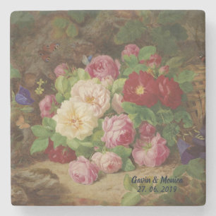 Roosstuk op de bosbodem met vlinders stenen onderzetter