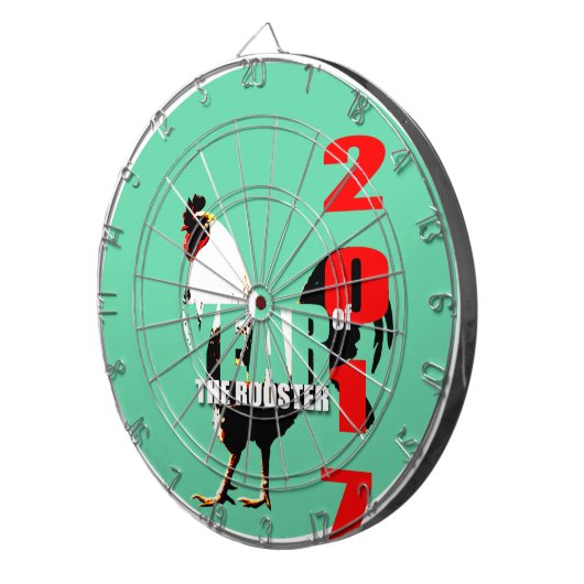 Rooster 2017 jaar in groen cirkeldartboard dartbord (Voorkant Rechts)