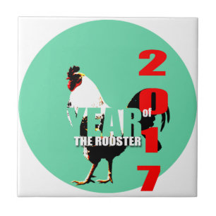 Rooster 2017 Jaar in Groene Cirkel Tile Tegeltje