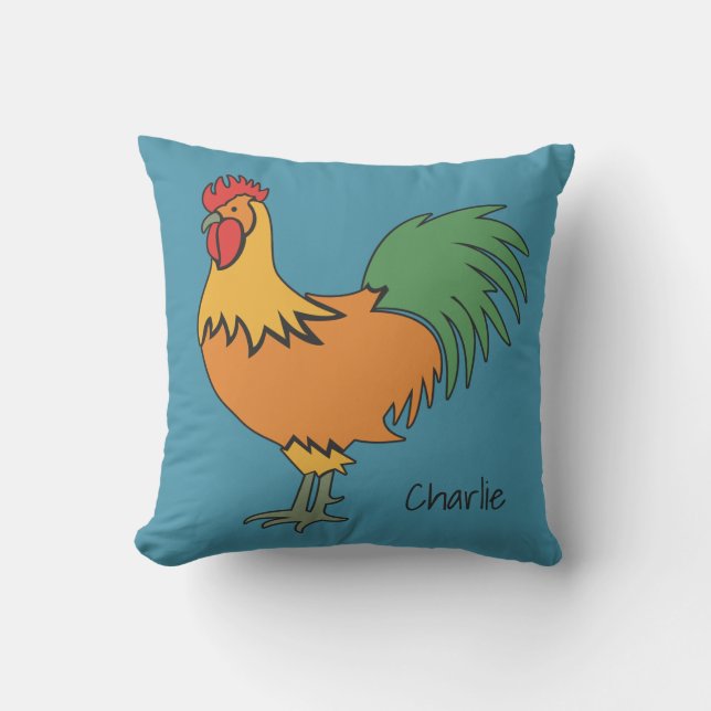 Rooster aangepaste naam & kleur gooien kussens (Voorkant)