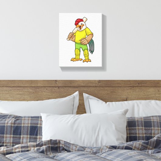 Rooster als Batsman met cricket bat Canvas Afdruk (Insitu (Slaapkamer))