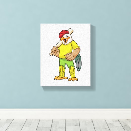 Rooster als Batsman met cricket bat Canvas Afdruk (Insitu (Houten vloer))