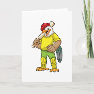 Rooster als Batsman met cricket bat Kaart