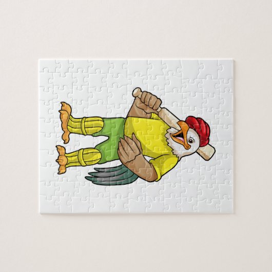 Rooster als Batsman met cricket bat Legpuzzel (Horizontaal)