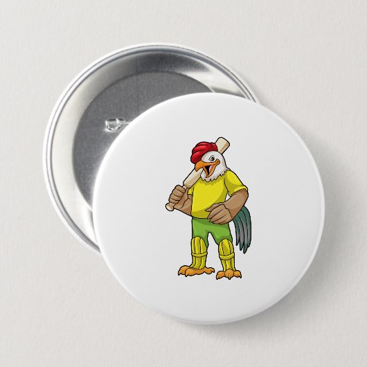 Rooster als Batsman met cricket bat Ronde Button 7,6 Cm (Voorkant /achterkant)