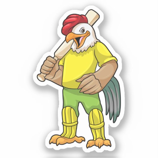 Rooster als Batsman met cricket bat Sticker (Voorkant)