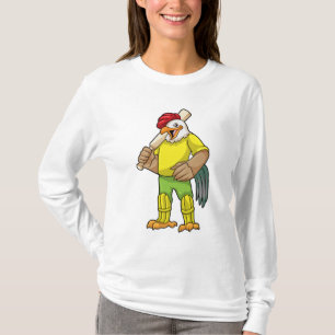 Rooster als Batsman met cricket bat T-shirt
