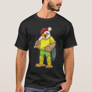 Rooster als Batsman met cricket bat T-shirt