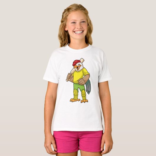 Rooster als Batsman met cricket bat T-shirt (Voorkant volledig)