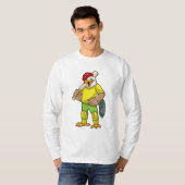 Rooster als Batsman met cricket bat T-shirt (Voorkant volledig)