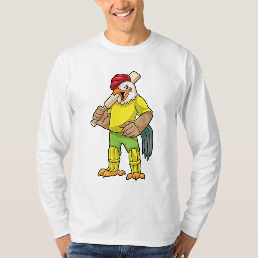 Rooster als Batsman met cricket bat T-shirt (Voorkant)