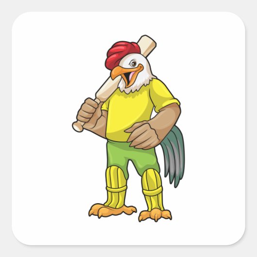 Rooster als Batsman met cricket bat Vierkante Sticker (Voorkant)