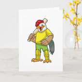 Rooster als slagman met cricketbat kaart (Gele Bloem)
