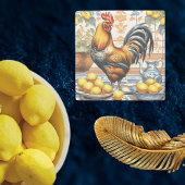 Rooster and Lemons Azulejo Style Blue Orange Cream Stenen Onderzetter