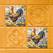 Rooster and Lemons Azulejo Style Blue Orange Cream Tegeltje