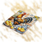 Rooster and Lemons Azulejo Style Blue Orange Cream Tegeltje