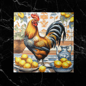 Rooster and Lemons Azulejo Style Blue Orange Cream Tegeltje