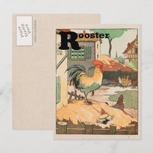 Rooster Animal Alphabet Letter Briefkaart (Voorkant / Achterkant)
