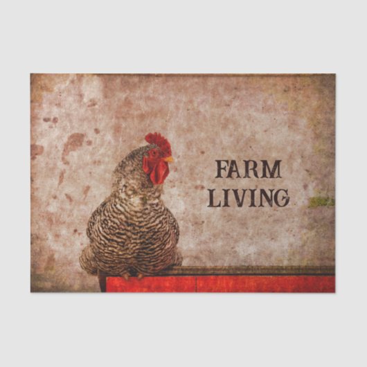 Rooster  Antiek Boerderij Rode bruine textuur Tissuepapier (Voorkant)