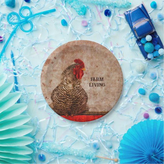 Rooster  Antiek Bruin Textuur Papieren Bordje (Feest)