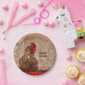 Rooster  Antiek Bruin Textuur Papieren Bordje (Feest)