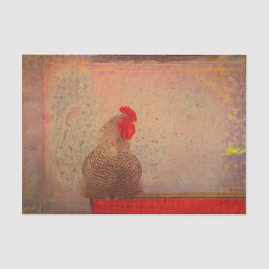 Rooster  Antiek Rood Bruin Boerderij Tis Tissuepapier (Voorkant)