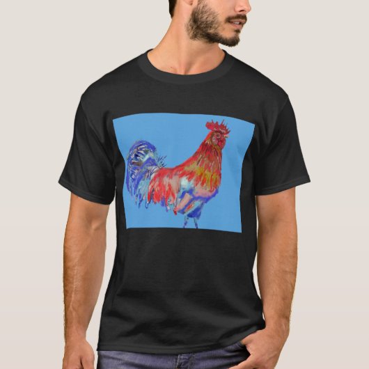 Rooster Art Chicken Waterverf Mans T Shirt (Voorkant)