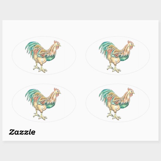 Rooster Art Ovale Sticker (Vel)